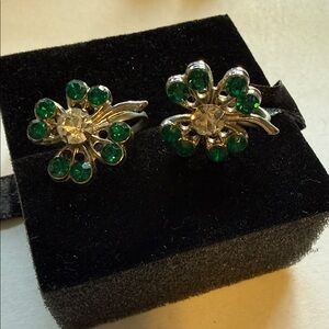 Elegant Silver and Green Floral Earrings